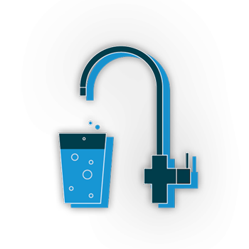 Sprudelwasserhahn mit Wasserglas