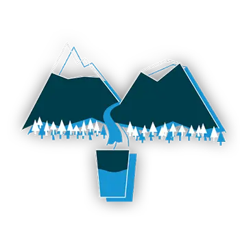 Berge mit Wasserglas